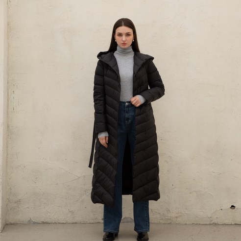 ELLE PARIS 여성 경량 덕다운 후드 코트