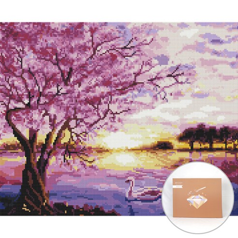 아트조이 DIY 보석 십자수 캔버스형 50 x 40 cm, 벚꽃 호수, 1세트