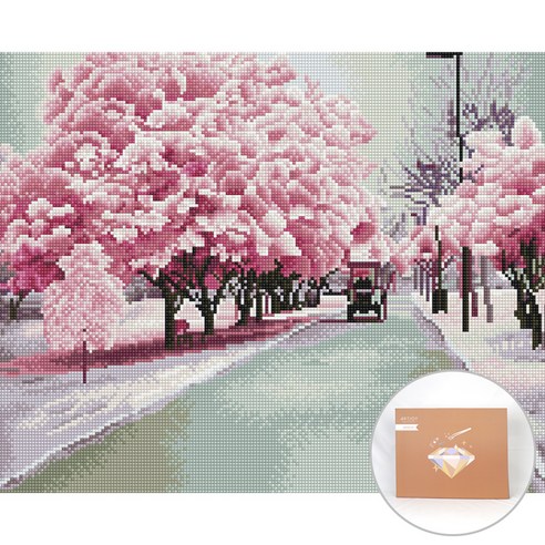 아트조이 DIY 보석 십자수 캔버스형 50 x 40 cm, 꽃 피는 날의 마차, 1세트