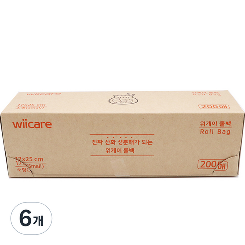 위케어 산화생분해 롤백 소 17cm x 25cm, 소(S), 200개입, 6개