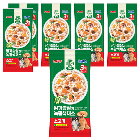 이나바 강아지 닭가슴살과 녹황색채소 파우치 QDR-142, 180g, 6개, 혼합맛(닭가슴살/채소/소고기)