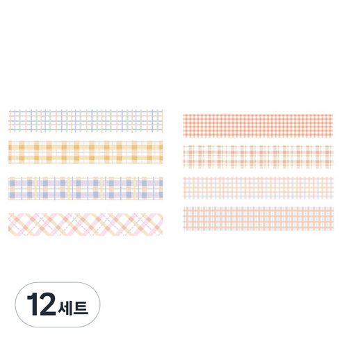 체크 패턴 컬러 마스킹테이프 20mm x 20m 4종 세트, 12세트, 09 솔티플라워, 피치
