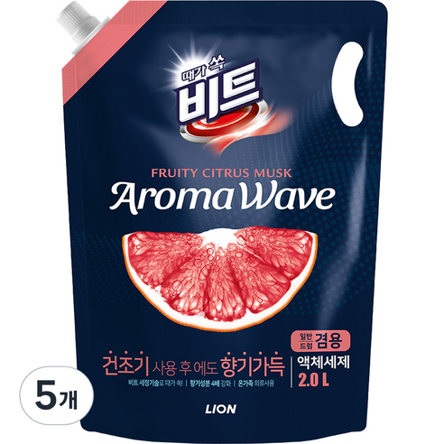 비트 아로마웨이브 일반 드럼 겸용 리필 시트러스향, 2L, 5개