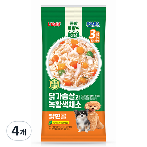 이나바 강아지 닭가슴살과 녹황색채소 파우치 QDR-144, 180g, 4개, 혼합맛(닭가슴살/채소/닭연골)