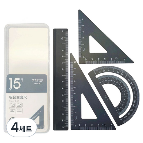 일상속반짝 학용품 자 4종 세트, 블랙, 4세트