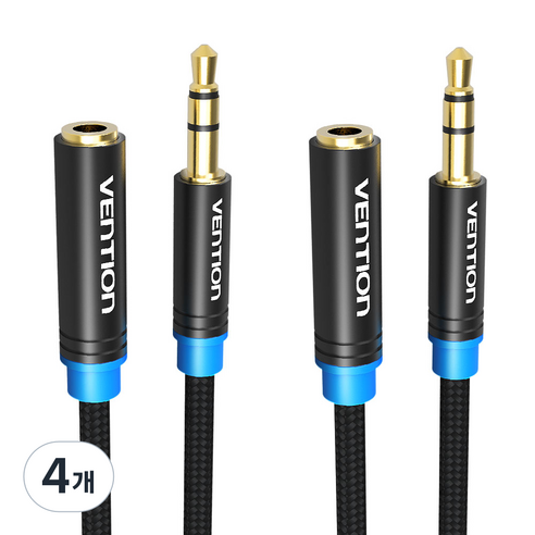 벤션 무산소 3.5mm 스테레오 AUX 연장케이블 1.5m x 2p, 혼합색상, 4개