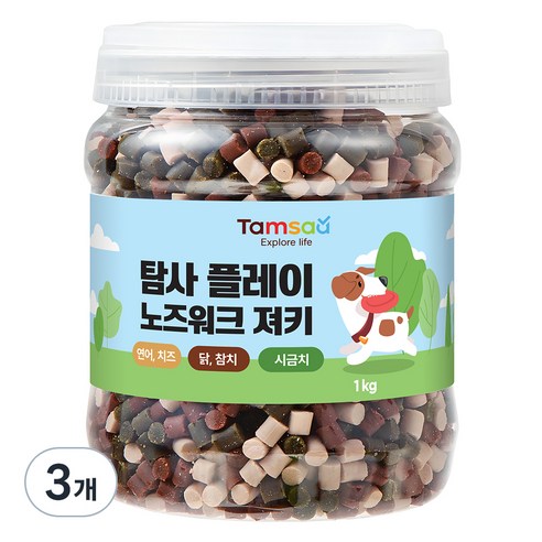 탐사 강아지 간식 플레이 노즈워크 말랑 져키 혼합맛 1kg, 3개