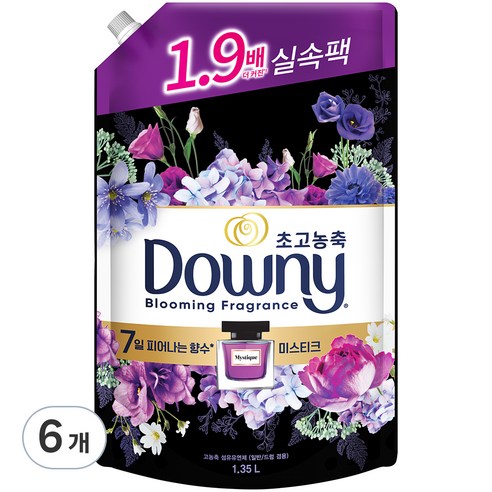 다우니 섬유유연제 퍼퓸 미스티크 리필, 1.35L, 6개