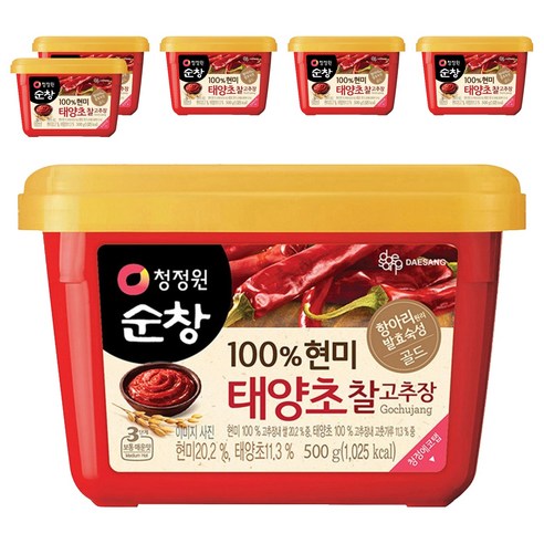 청정원순창 100% 현미 태양초 찰고추장, 500g, 6개
