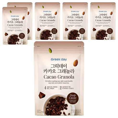 그릭데이 크런치 리얼카카오 그래놀라 시리얼, 150g, 6개