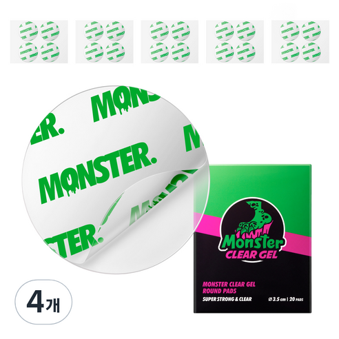 몬스터클리어겔 초강력 간편고정 원형 스마트톡 양면테이프 20p 35mm, 투명, 4세트