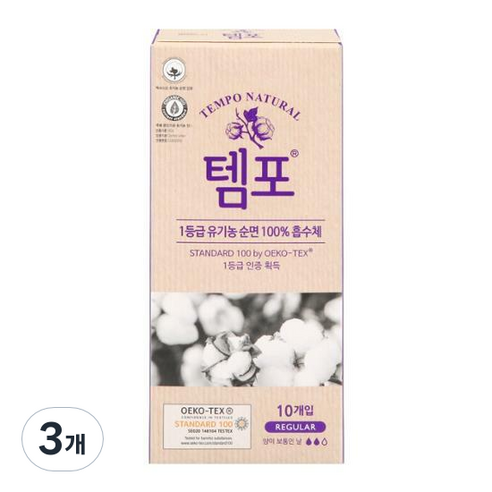 동아제약 템포 내추럴 체내형 생리대 레귤러, 10개입, 3개