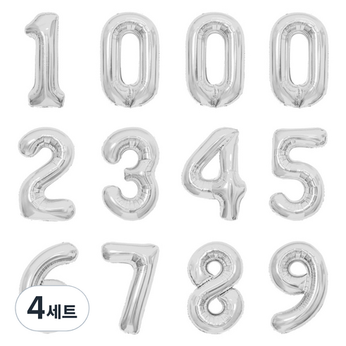 파티아일랜드 숫자 호일 풍선 12p 세트 40cm, 실버, 4세트