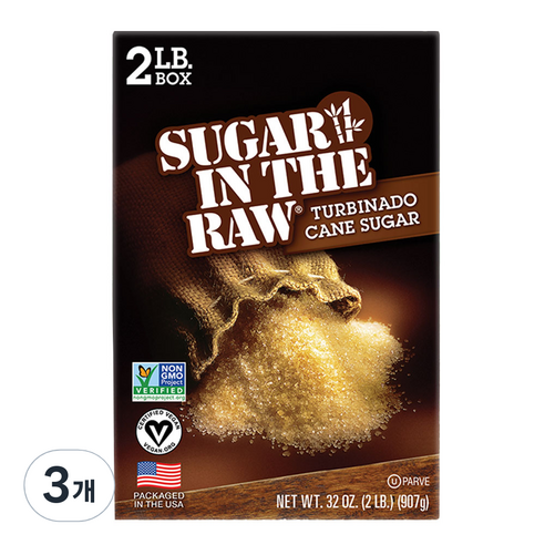 인더로 슈가인더로우 데메라라 터비나도 사탕수수 원당설탕, 907g, 3개