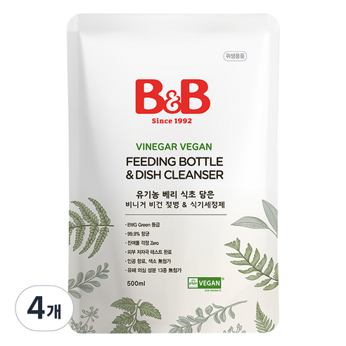 비앤비 젖병 식기세정제 리필, 4개, 500ml