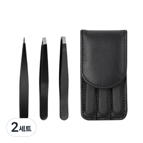 뷰티파워 고급 쪽집게 핀셋 3종 세트, 블랙, 2세트