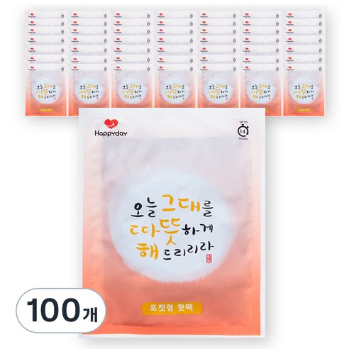 해피데이 따뜻해 포켓용 핫팩 100g, 100개