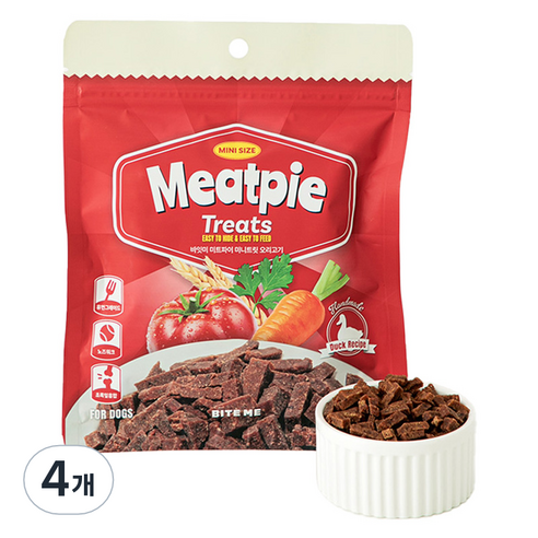 바잇미 강아지 미트파이 노즈워크 초미니 트릿, 60g, 4개, 오리고기