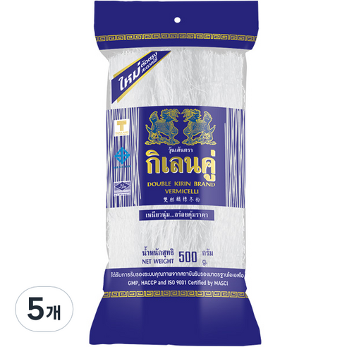 더블 기린 빈 버미셀리 녹두 당면, 5개, 500g