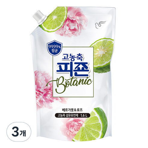 피죤 고농축 보타닉 섬유유연제 베르가못 & 로즈, 1.6L, 3개