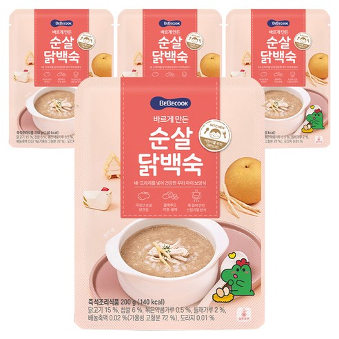 베베쿡 바르게 만든 순살 닭백숙, 200g, 4개