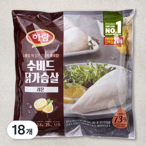 하림 수비드 닭가슴살 레몬 6개입, 100g, 18봉