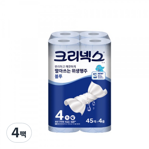 크리넥스 빨아쓰는 위생행주 블루 45매, 4롤, 4팩