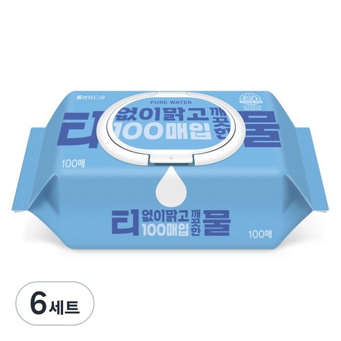 코디 티없이 맑고 깨끗한 물티슈 캡형, 100매, 6세트