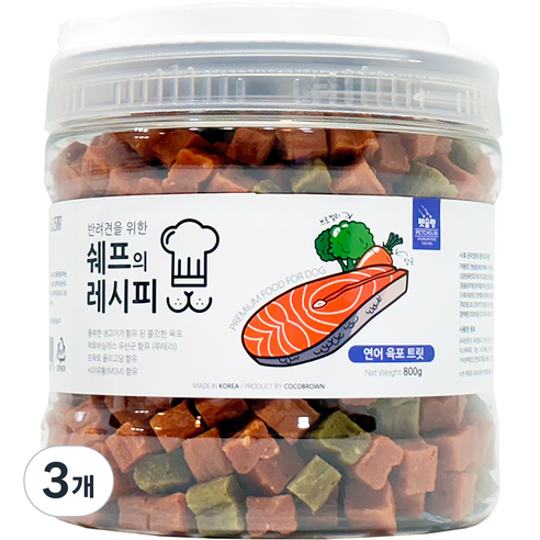 펫슐랭 강아지 쉐프의 레시피 트릿, 연어육포, 800g, 3개