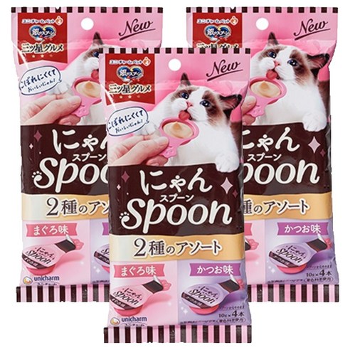 유니참긴노스푼 고양이 냥스푼 간식 4p, 혼합맛(참치/가다랑어맛), 40g, 3개