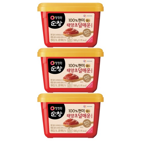 청정원순창 100% 현미 골드 태양초 덜매운 고추장, 500g, 3개