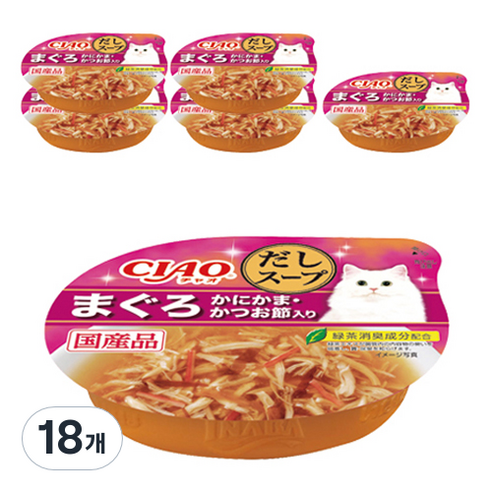 챠오츄르 이나바 고양이 다시스프컵, 참치&게맛살&가다랑어, 60g, 18개