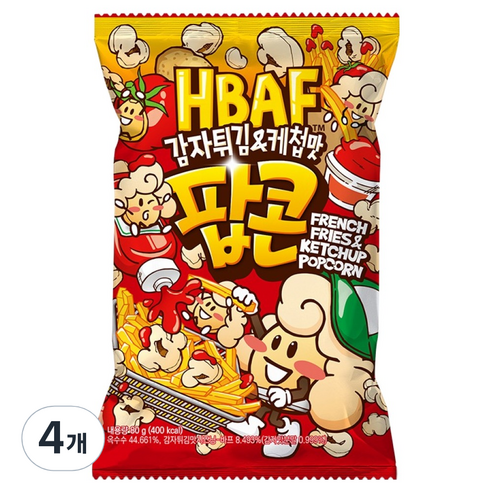 바프 감자튀김 앤 케첩맛 팝콘, 80g, 4개
