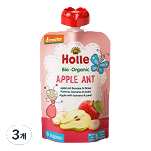 홀레 유기농 이유식 퓨레 애플 엔트, 사과 + 바나나 + 배, 3개, 100g