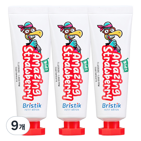 브리스틱 불소 1000 케이엘 에스 어린이 치약 딸기향, 50g, 9개