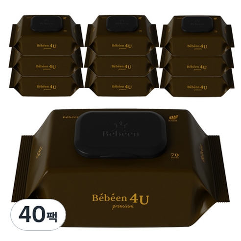 Bebeen 포유 프리미엄 물티슈 캡형 75gsm, 70매, 40팩