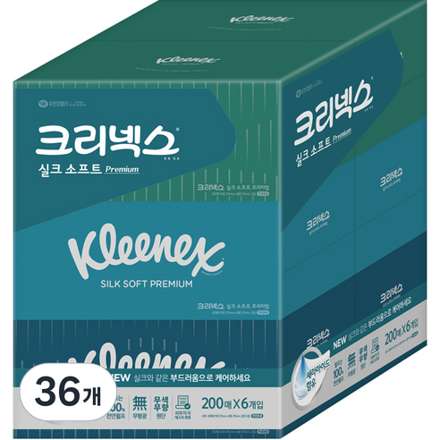 크리넥스 실크소프트 프리미엄 미용티슈 2겹, 200개입, 36개