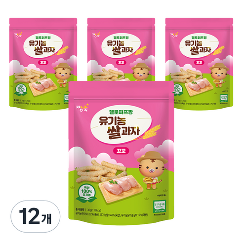 짱죽 유아용 헬로퍼프짱 유기농 쌀과자 꼬꼬, 닭고기, 12개, 30g