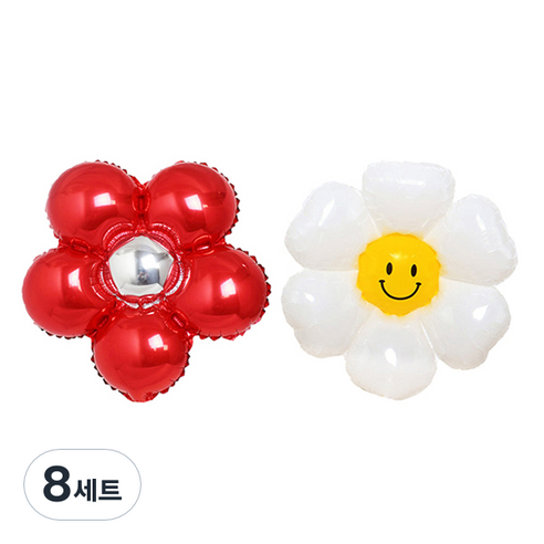 파티쇼 플라워 은박 소형 + 데이지 플라워 소형 풍선 세트, 레드(소형풍선), 8세트