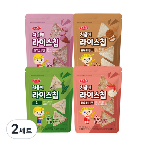 베베스트 처음에 라이스칩 30g x 4종 세트, 김, 새우어니언, 호두아몬드, 자색고구마, 2세트