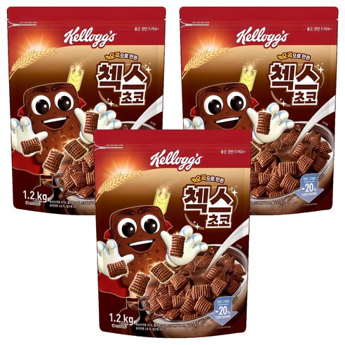 켈로그 오곡으로 만든 첵스 초코 시리얼, 1.2kg, 3개
