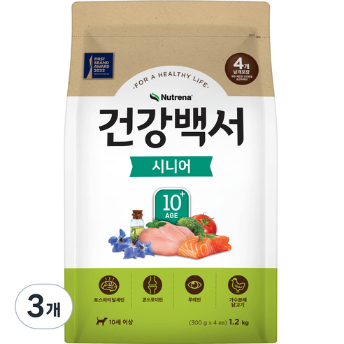 건강백서 시니어 강아지 사료, 닭, 1.2kg, 3개