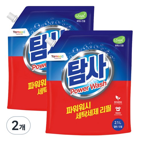 탐사 파워워시 세탁세제 리필 파우치, 2.1L, 2개