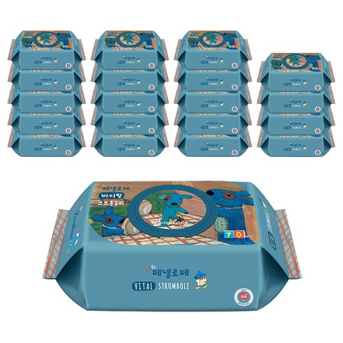 페넬로페 바이탈 플러스 스트롬볼리 저자극 아기물티슈 캡형, 70매, 20개