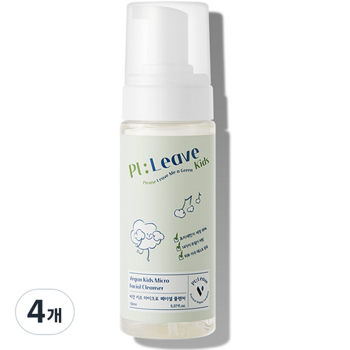플리브 유아용 비건 키즈 마이크로 페이셜 클렌저 로우알러젠향, 150ml, 4개