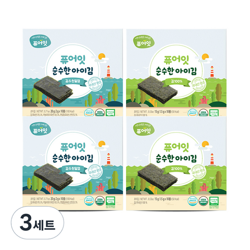 퓨어잇 순수한 아이김 김 100% 2p + 김 앤 천일염 2p 세트, 3세트