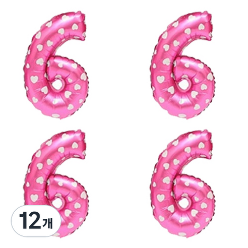 숫자 은박 풍선 소, 하트핑크 6, 12개
