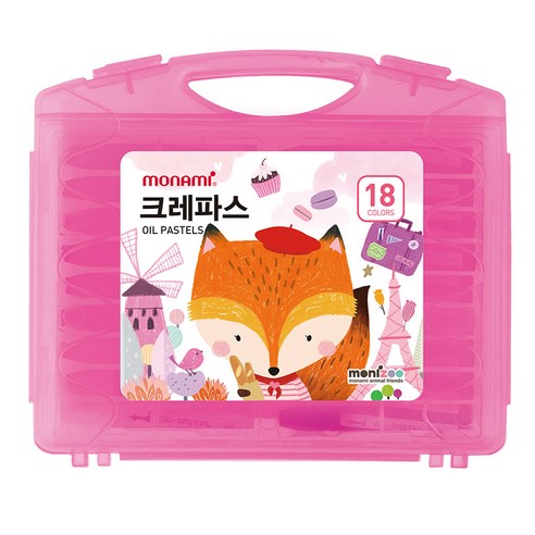 모나미 모니주 크레파스 핑크, 18색, 1세트