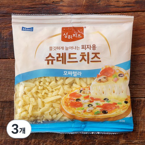 상하치즈 매일유업 모짜렐라 피자용 슈레드 치즈, 200g, 1개입, 3개