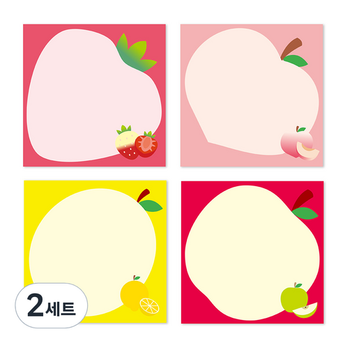 정사각 후르츠 떡메모지 4종 세트, 딸기, 레몬, 복숭아, 사과, 2세트